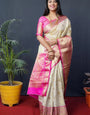 Beige And Pink Kanchipuram pattu Weaving Silk  Banarasi Saree