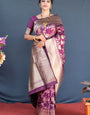 Purple Kanchipuram silk handloom saree with Zari