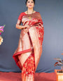 Red Kanchipuram silk handloom saree with Pure Zari
