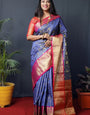 Blue And Pink Kanchipuram Handloom pattu Weaving Banarasi Silk Saree