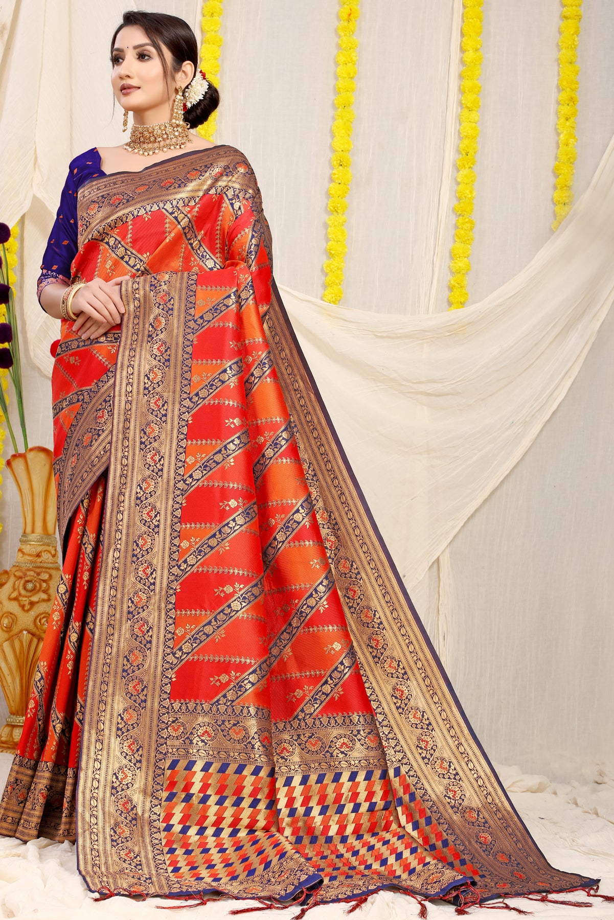 Dark Red Pattu Kanjivaram Silk Saree