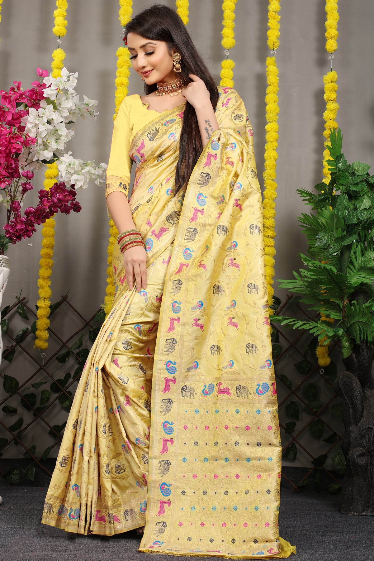 Light Yellow Pattu Kanjivaram Silk Saree