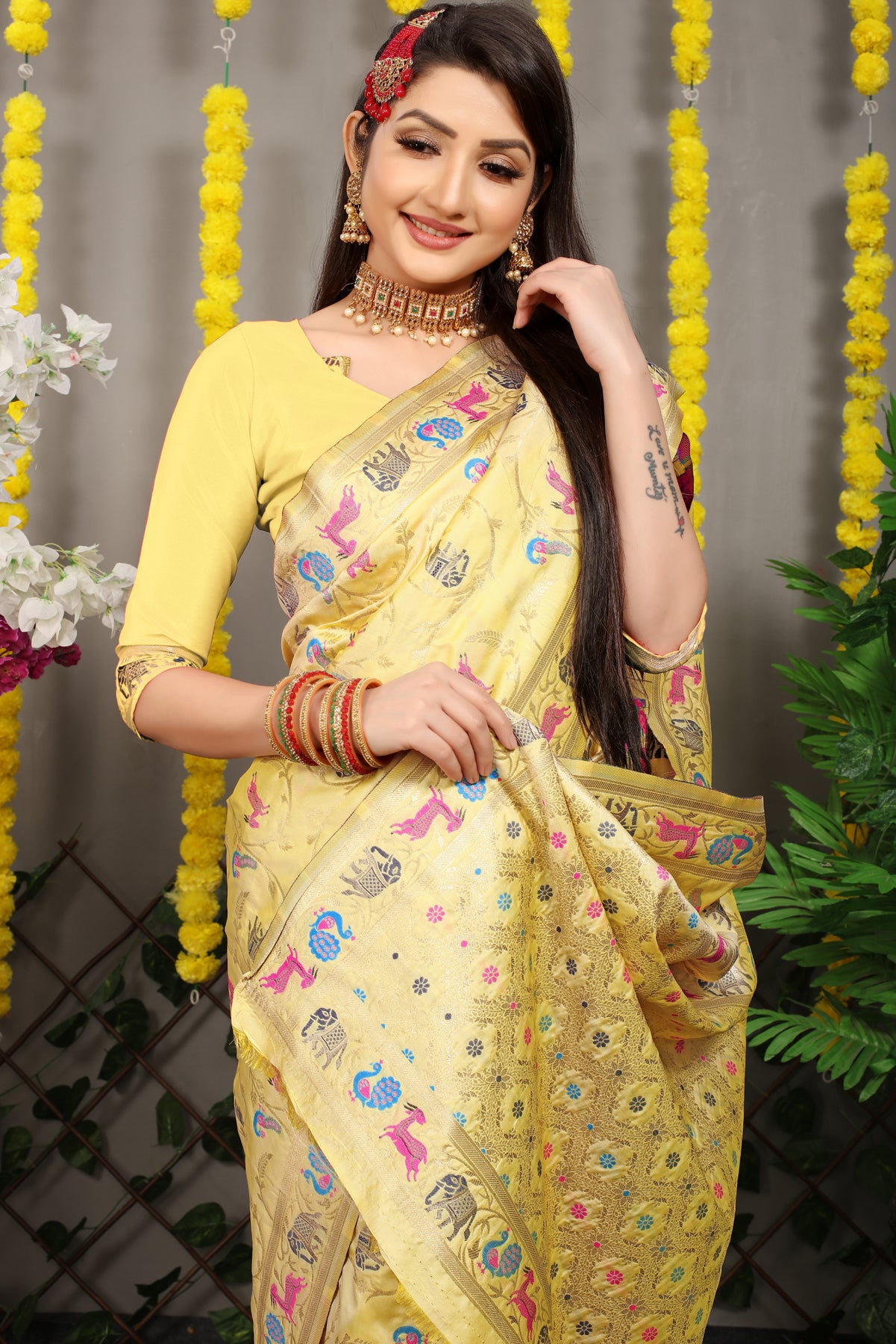 Light Yellow Pattu Kanjivaram Silk Saree