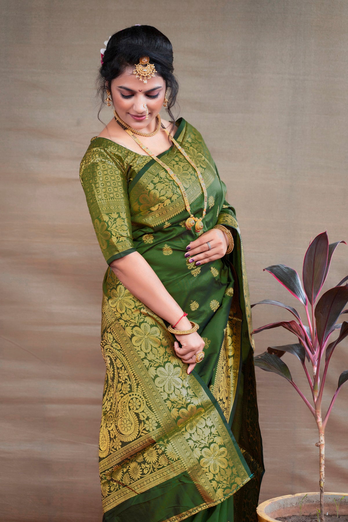 Mehandi Green Silk Banarasi Saree