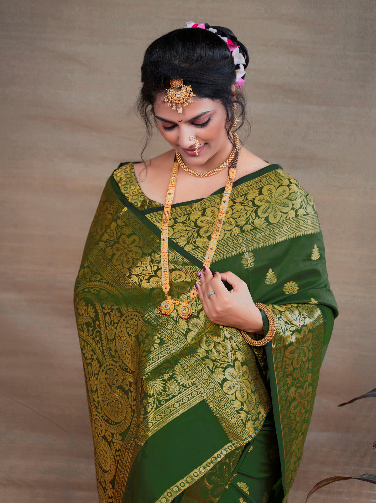 Mehandi Green Silk Banarasi Saree