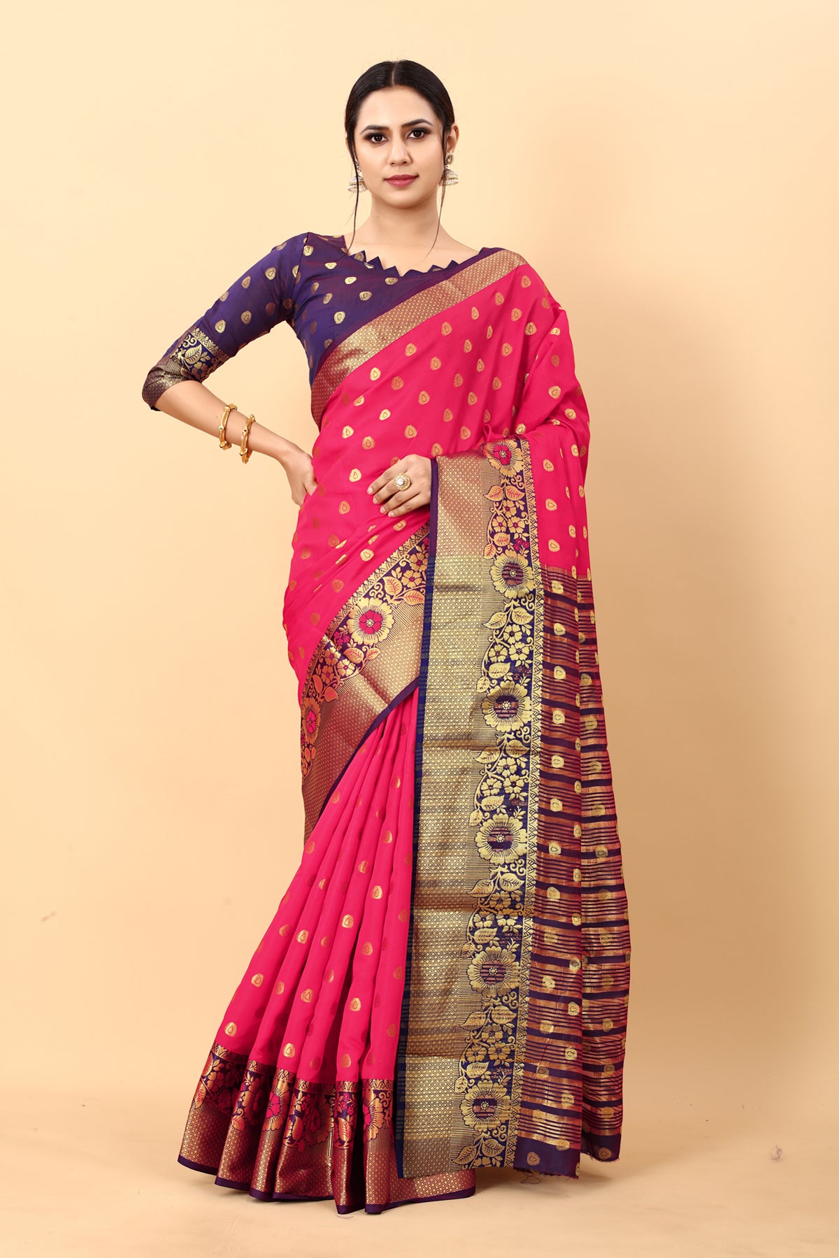 Pink Soft Cotton Silk Banarasi Saree