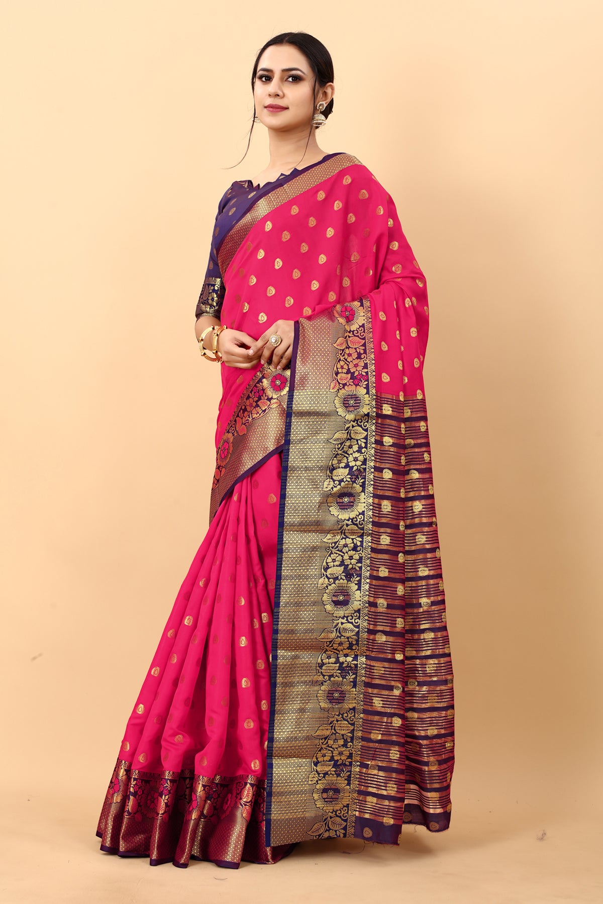 Pink Soft Cotton Silk Banarasi Saree