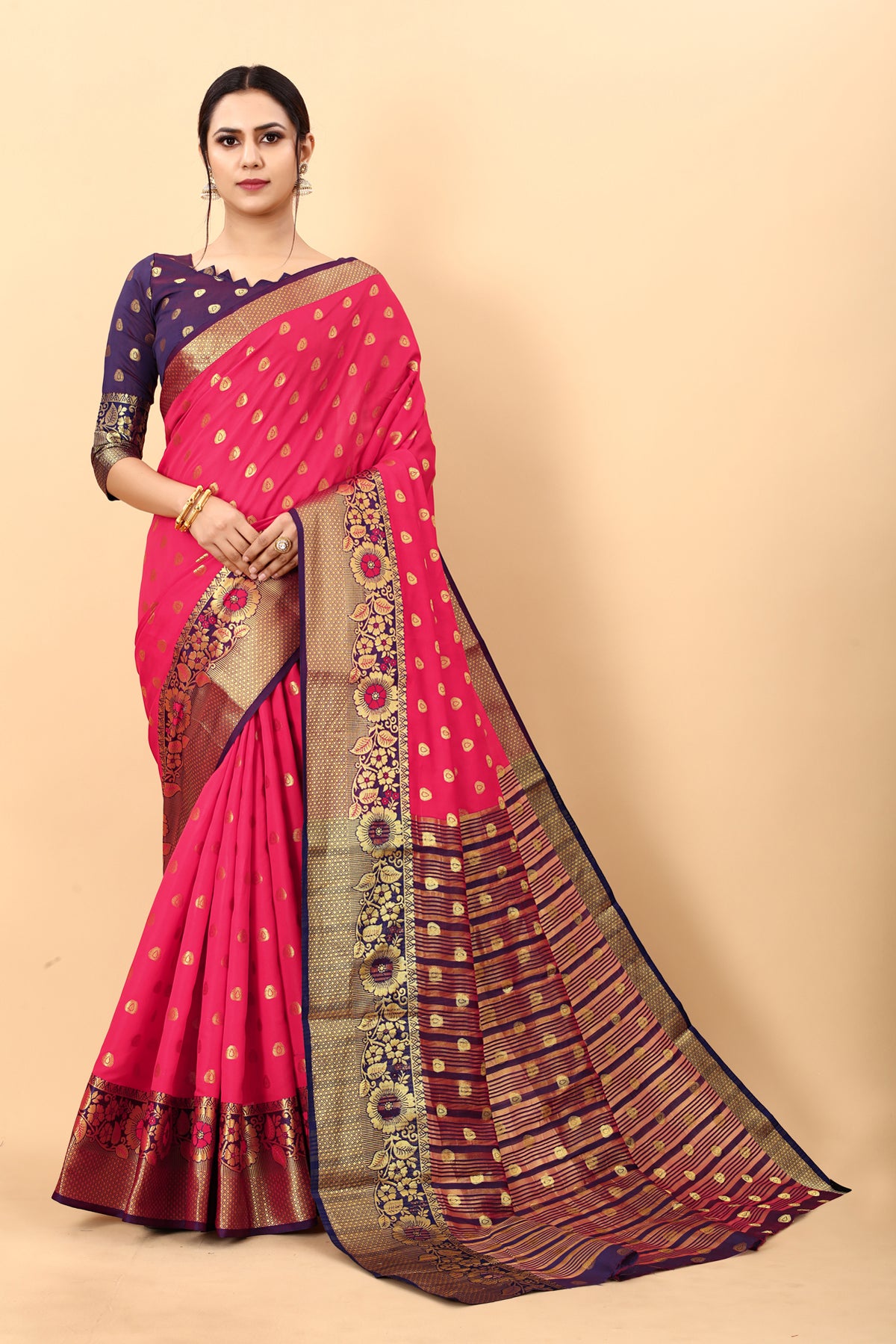 Pink Soft Cotton Silk Banarasi Saree