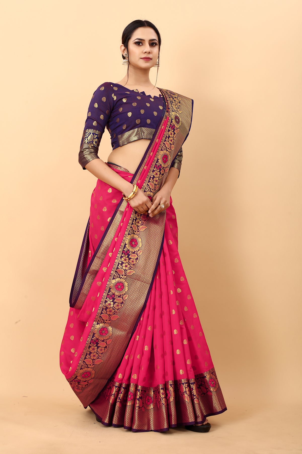 Pink Soft Cotton Silk Banarasi Saree