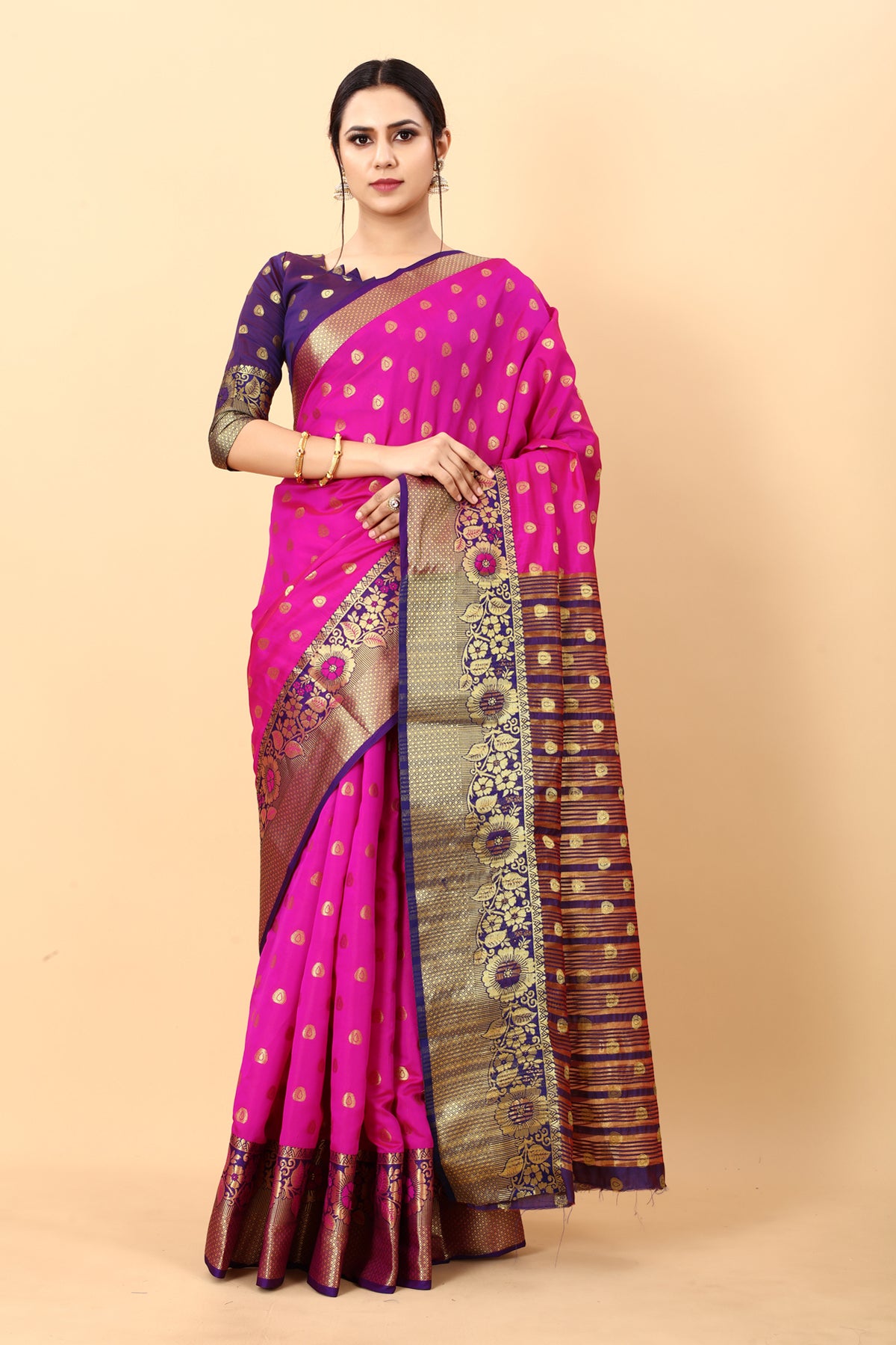 Pink Soft Cotton Silk Banarasi Saree