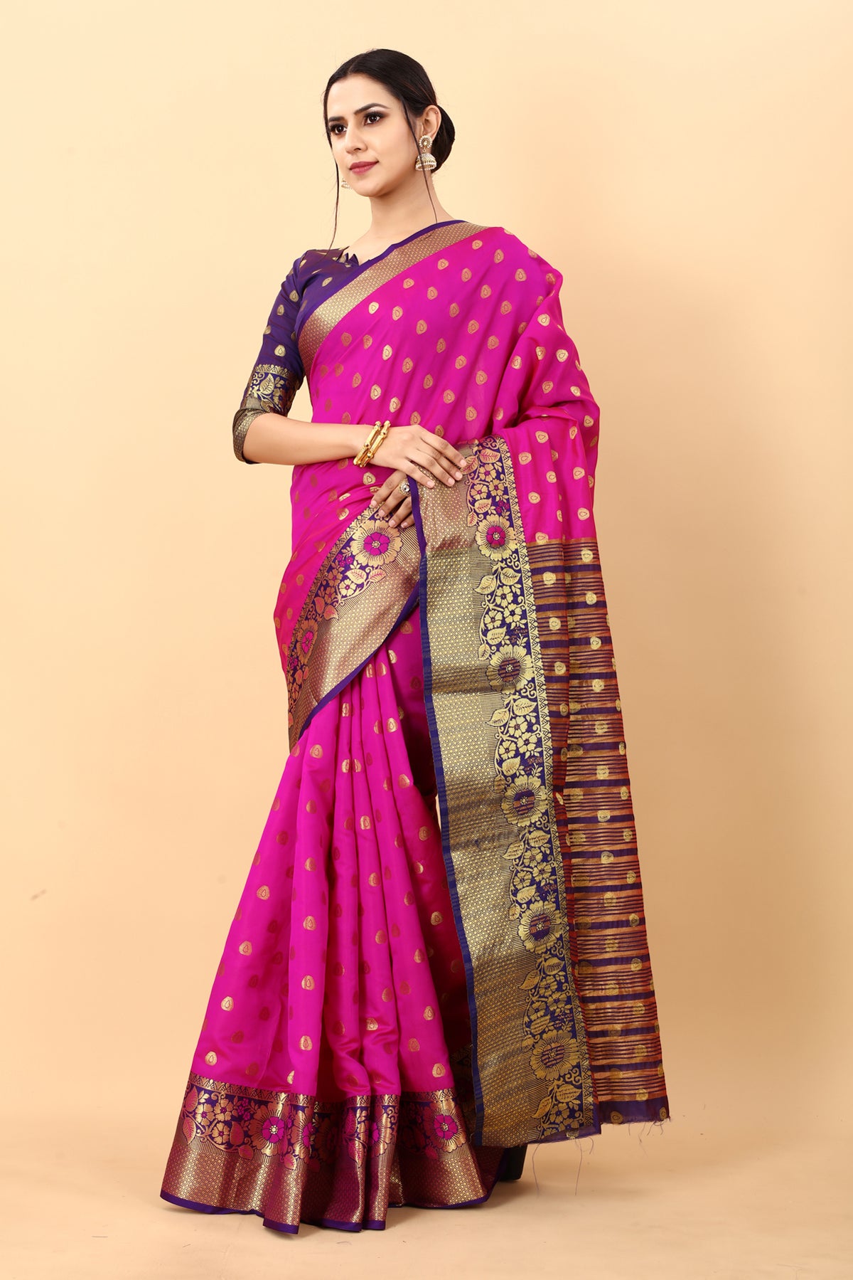 Pink Soft Cotton Silk Banarasi Saree