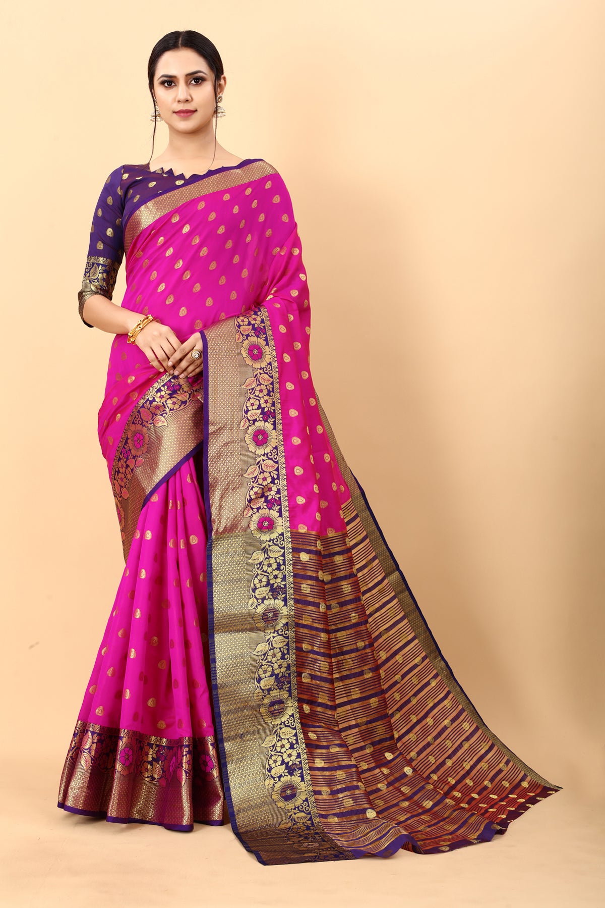 Pink Soft Cotton Silk Banarasi Saree