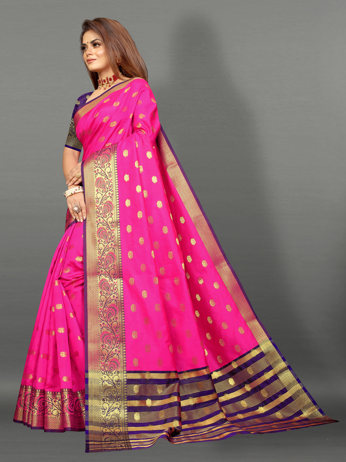 Pink Soft Cotton Silk Banarasi Saree