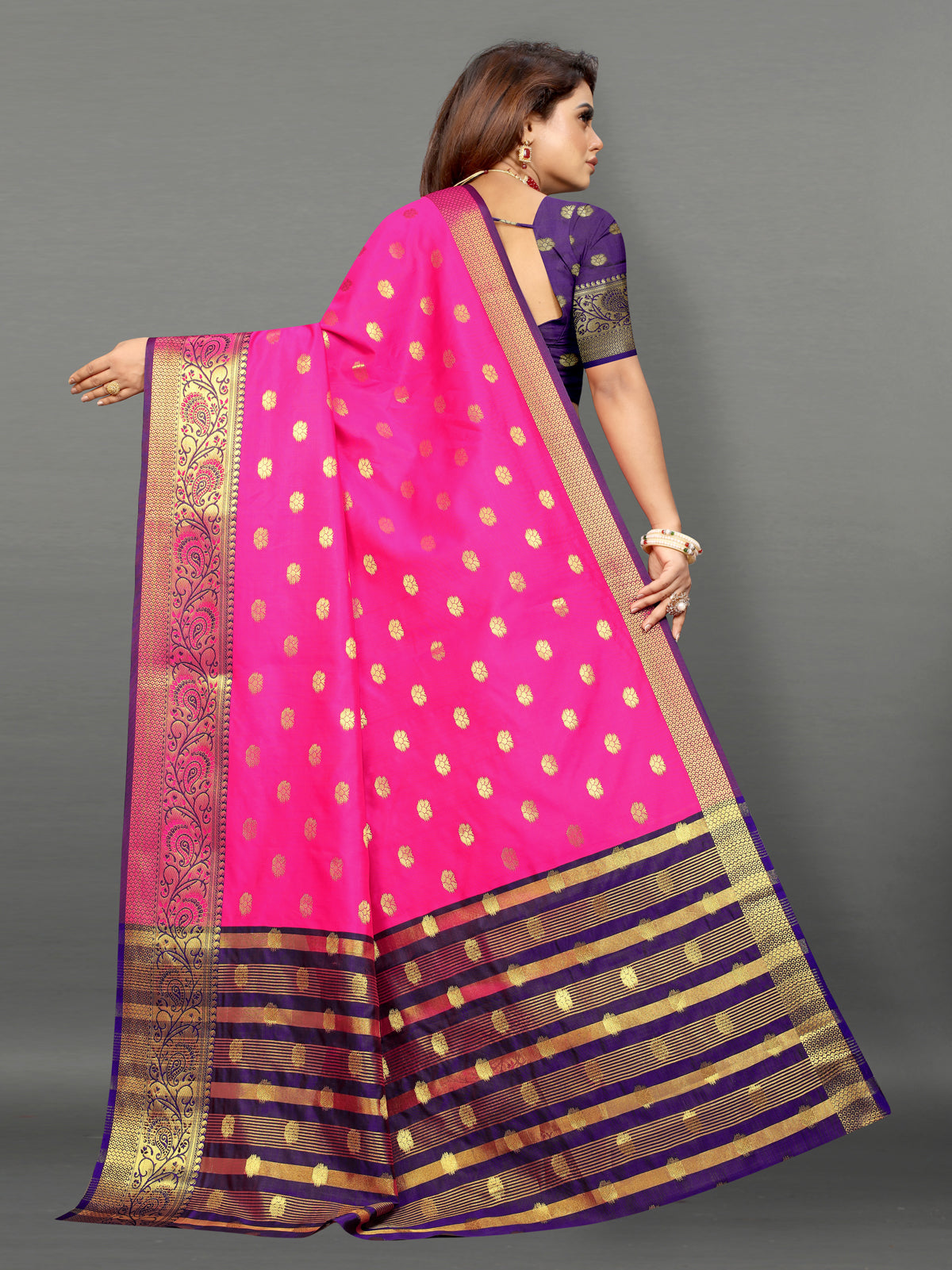 Pink Soft Cotton Silk Banarasi Saree