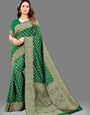 Green Soft Lichi Silk Banarasi Saree