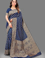 Blue Soft Lichi Silk Banarasi Saree