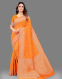 Orange Soft Lichi Silk Banarasi Saree