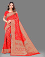 Red Soft Lichi Silk Banarasi Saree