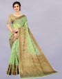 Parrot Green Soft Cotton Silk Banarasi Saree