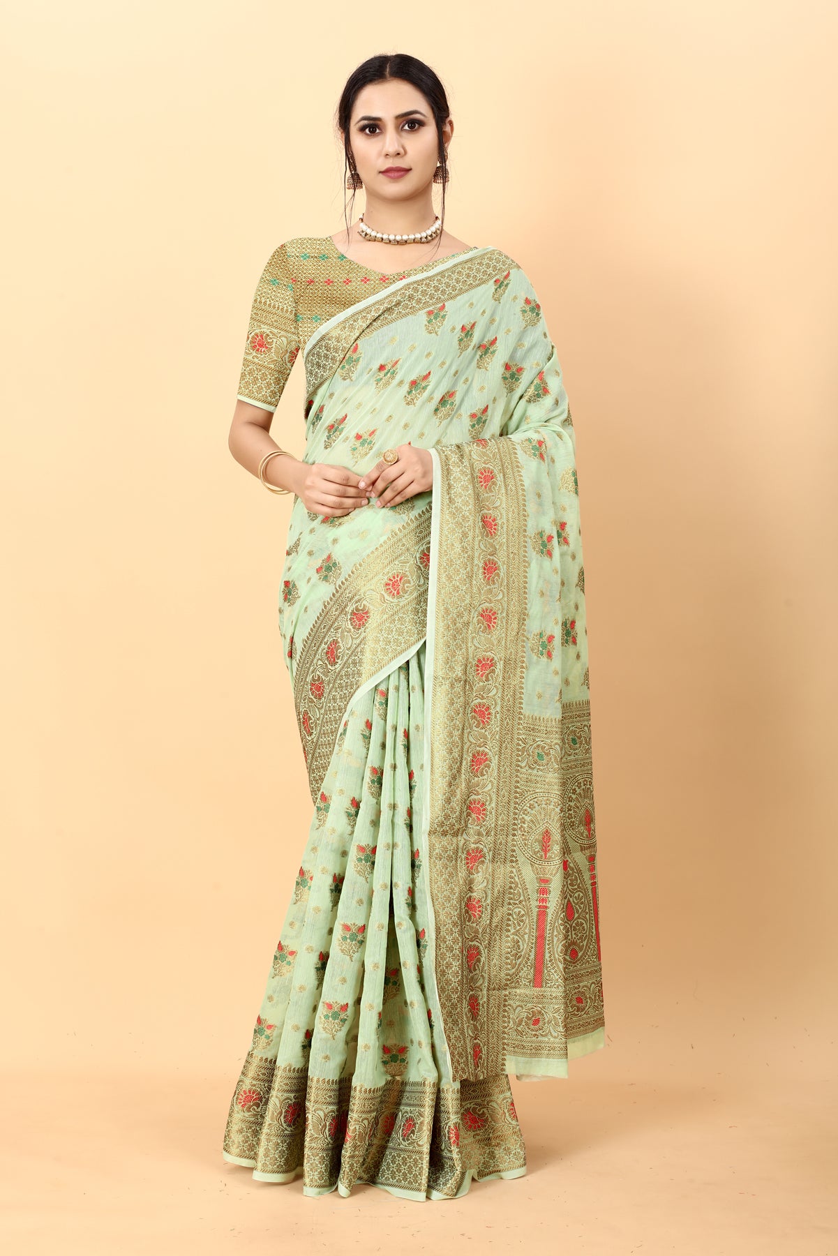 Green Soft Cotton kanjivarm Silk Saree