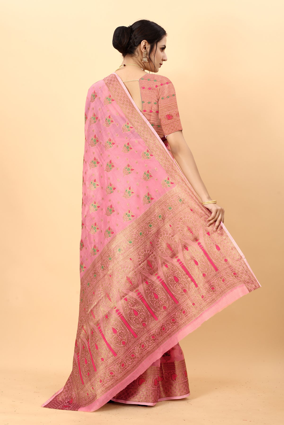 Pink Soft Cotton kanjivarm Silk Saree