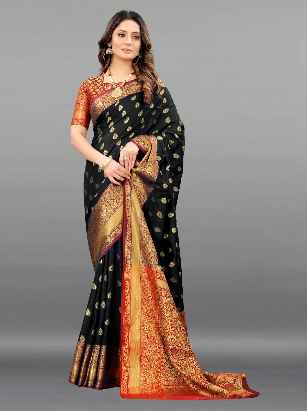 Black Soft Lichi Silk Banarasi Saree