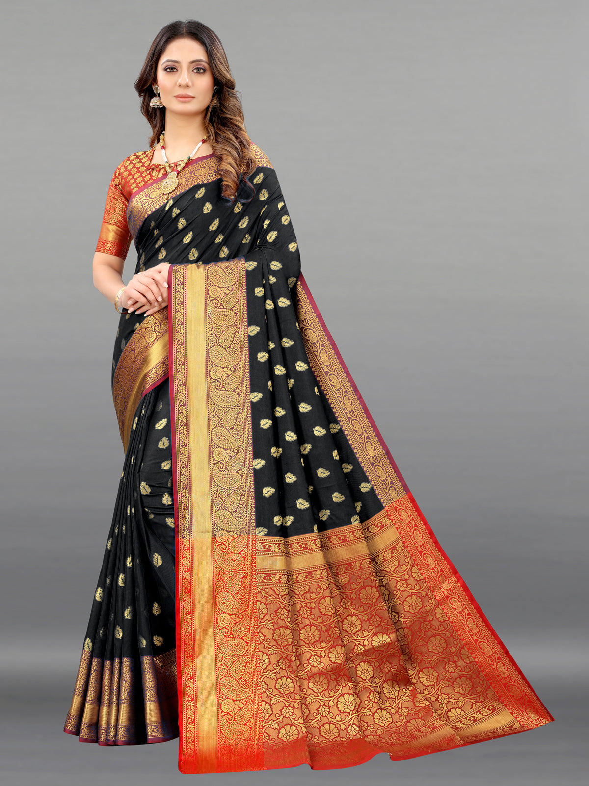 Black Soft Lichi Silk Banarasi Saree