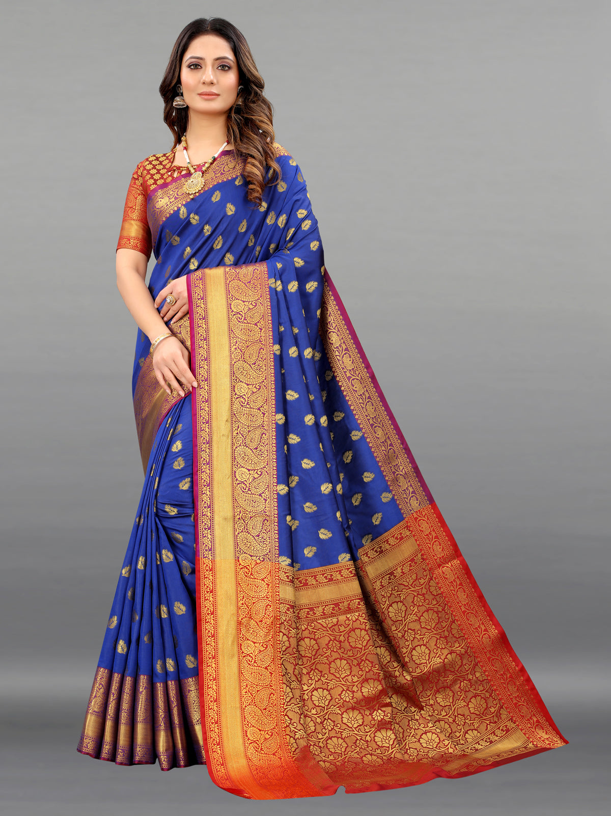 Blue Soft Lichi Silk Banarasi Saree