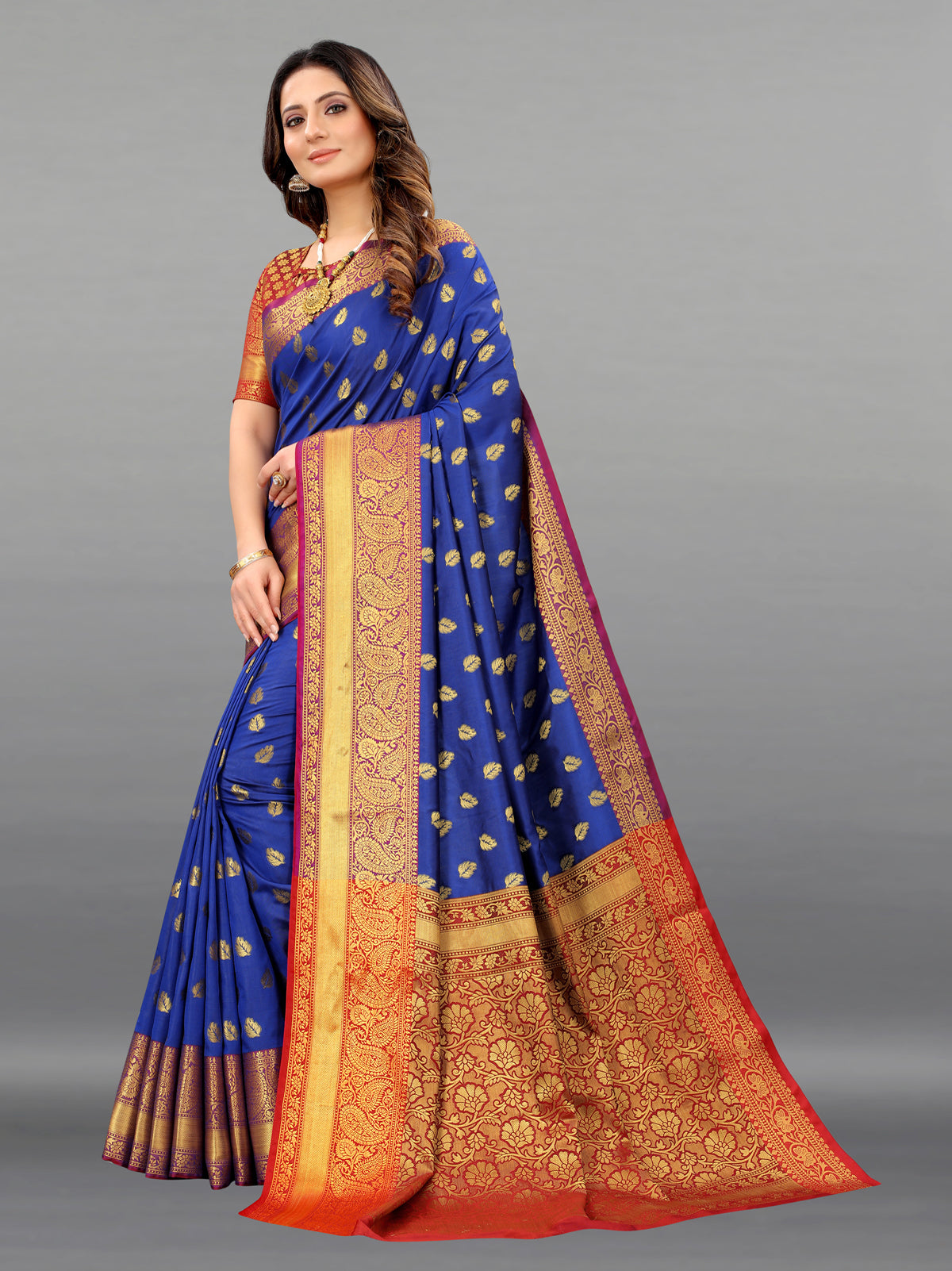 Blue Soft Lichi Silk Banarasi Saree