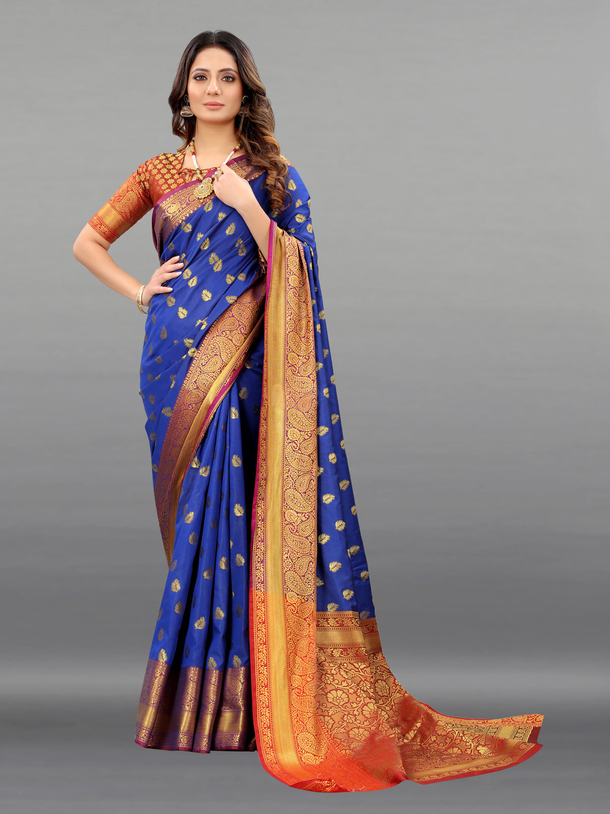 Blue Soft Lichi Silk Banarasi Saree