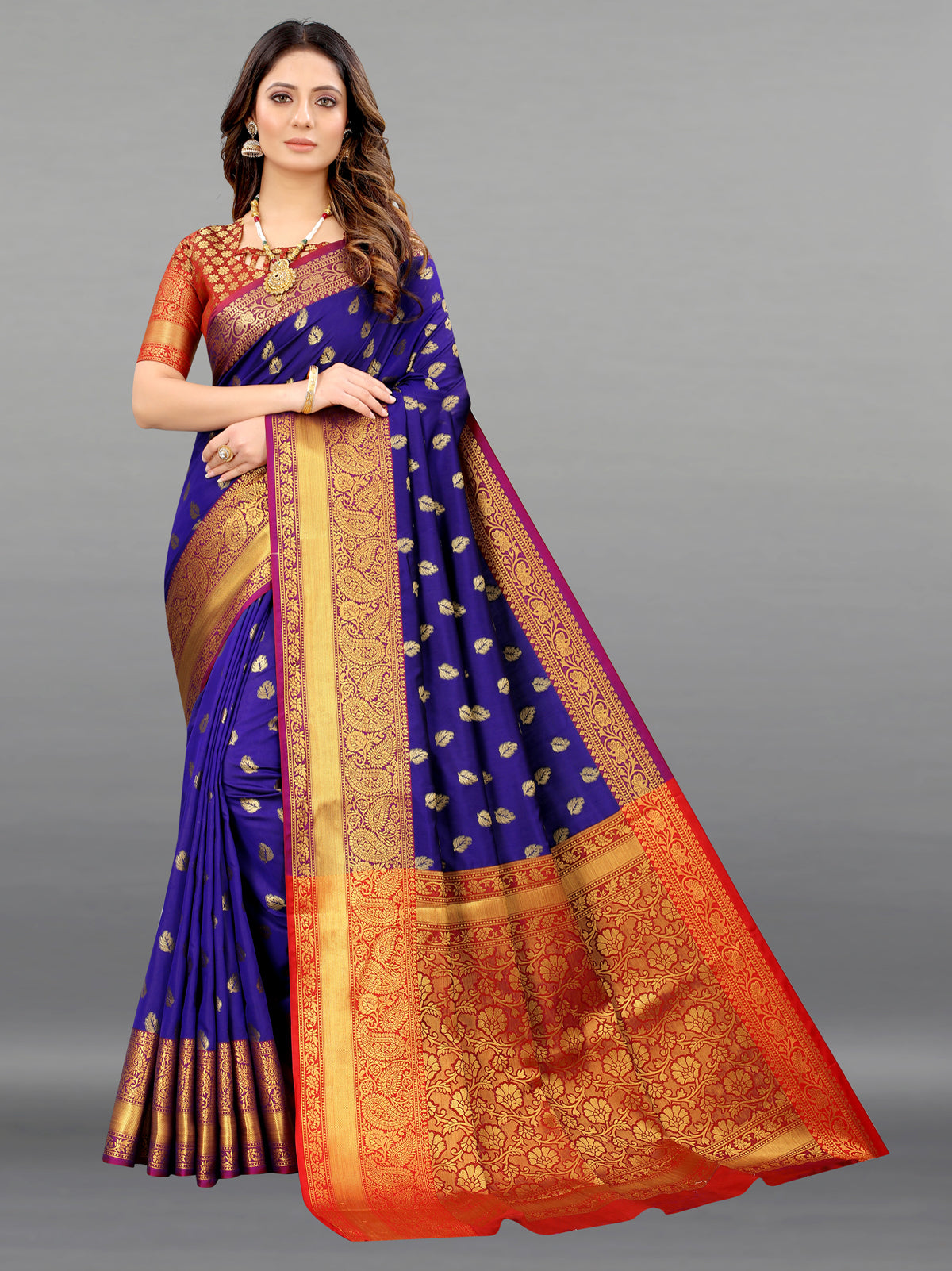 NavyBlue Soft Lichi Silk Banarasi Saree