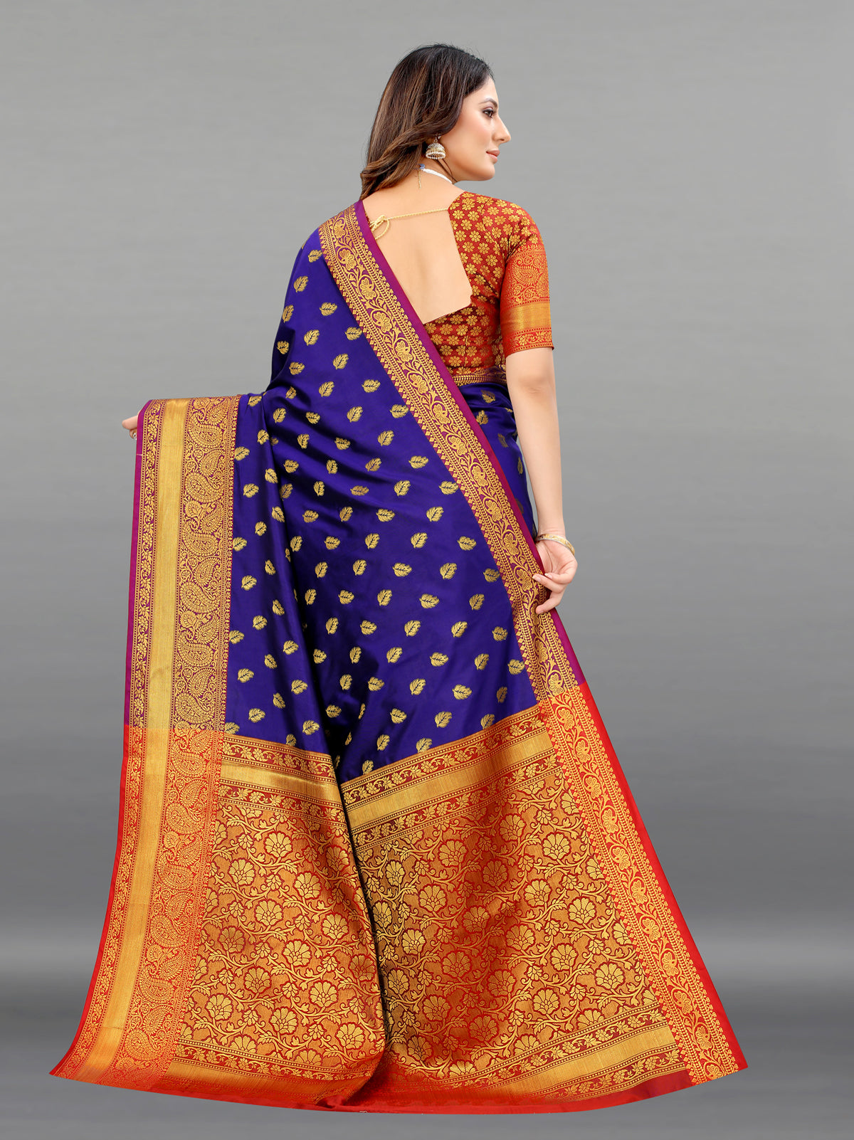 NavyBlue Soft Lichi Silk Banarasi Saree