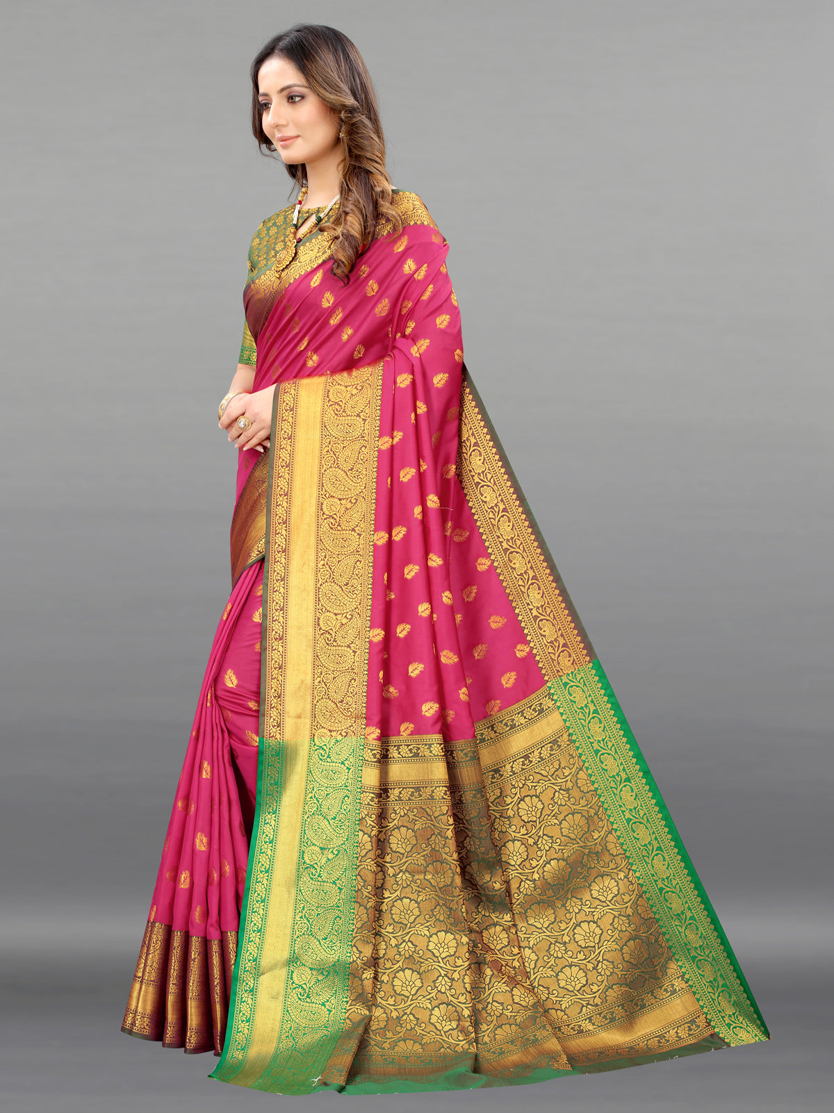 Pink Soft Lichi Silk Banarasi Saree