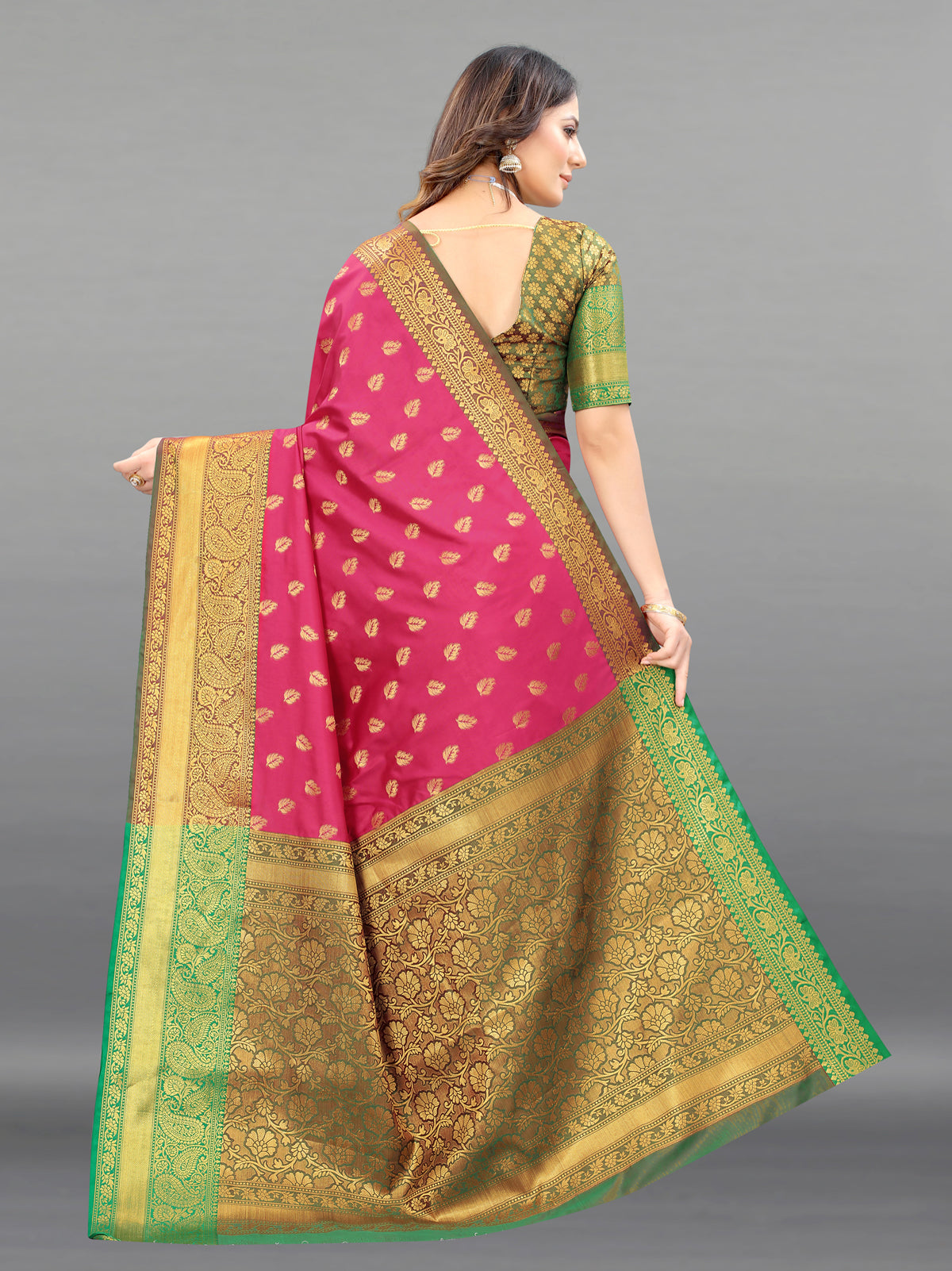 Pink Soft Lichi Silk Banarasi Saree