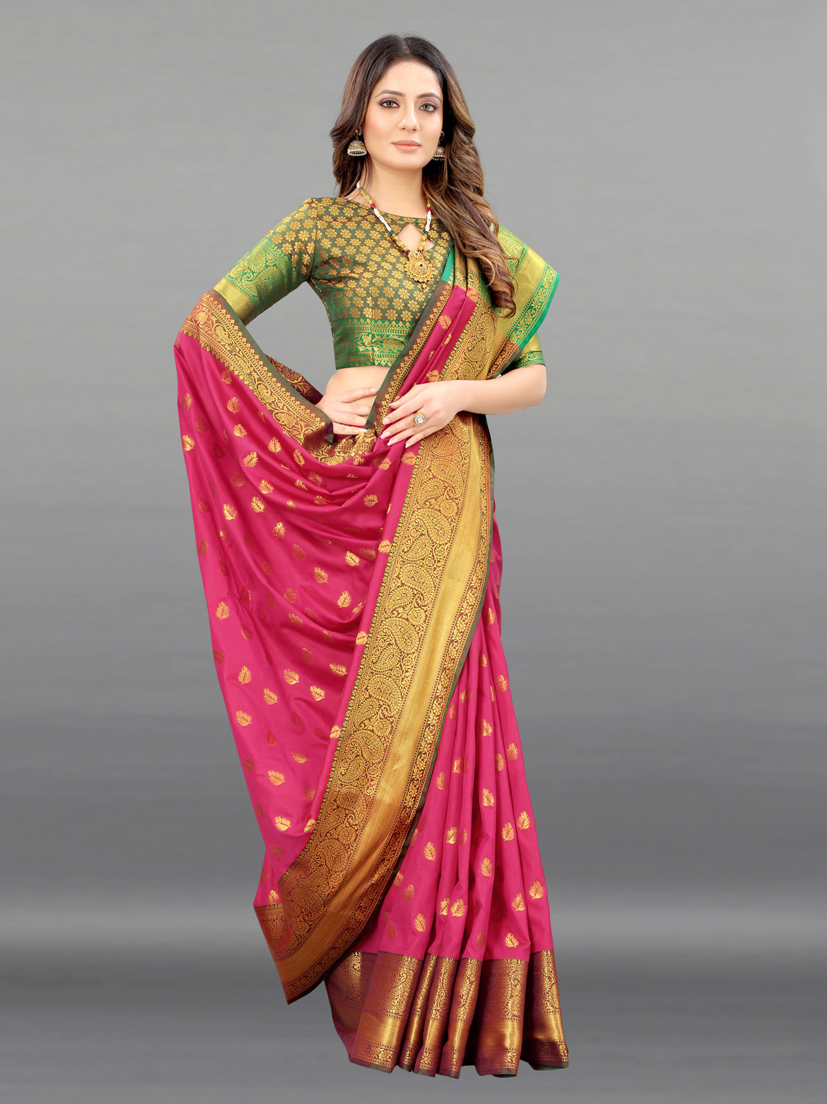 Pink Soft Lichi Silk Banarasi Saree