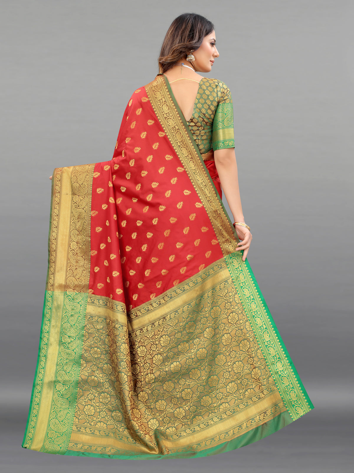 Red Soft Lichi Silk Banarasi Saree