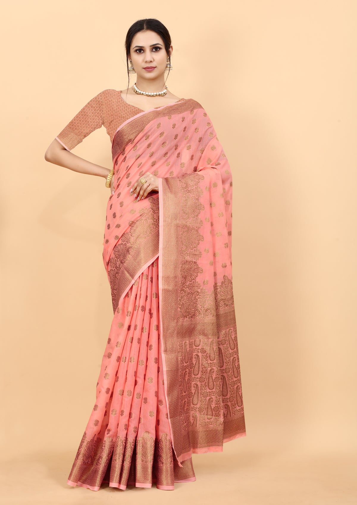 Pink Soft Cotton kanjivarm Silk Saree