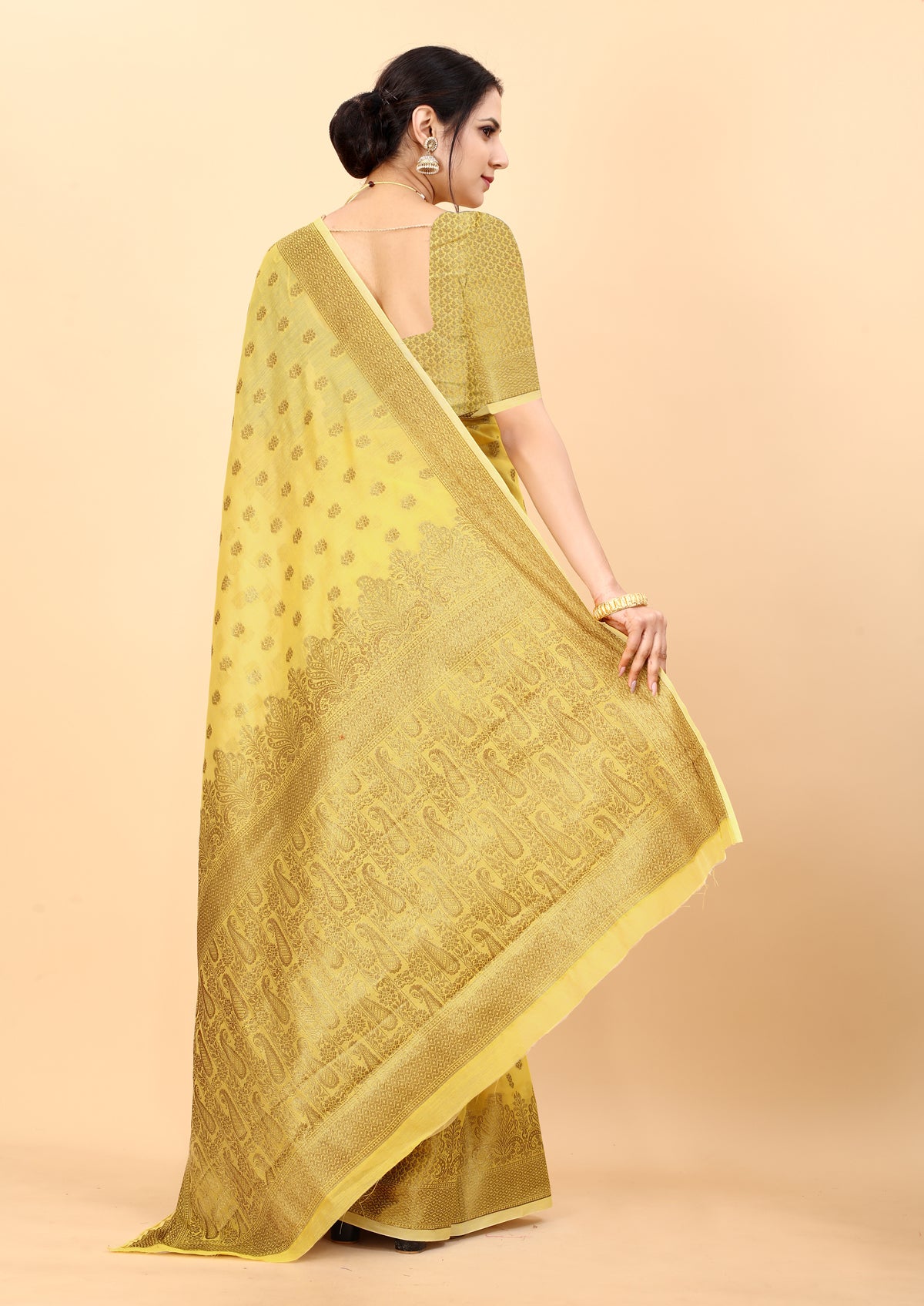 Soft Cotton Kanjivaram Silk Saree Yellow