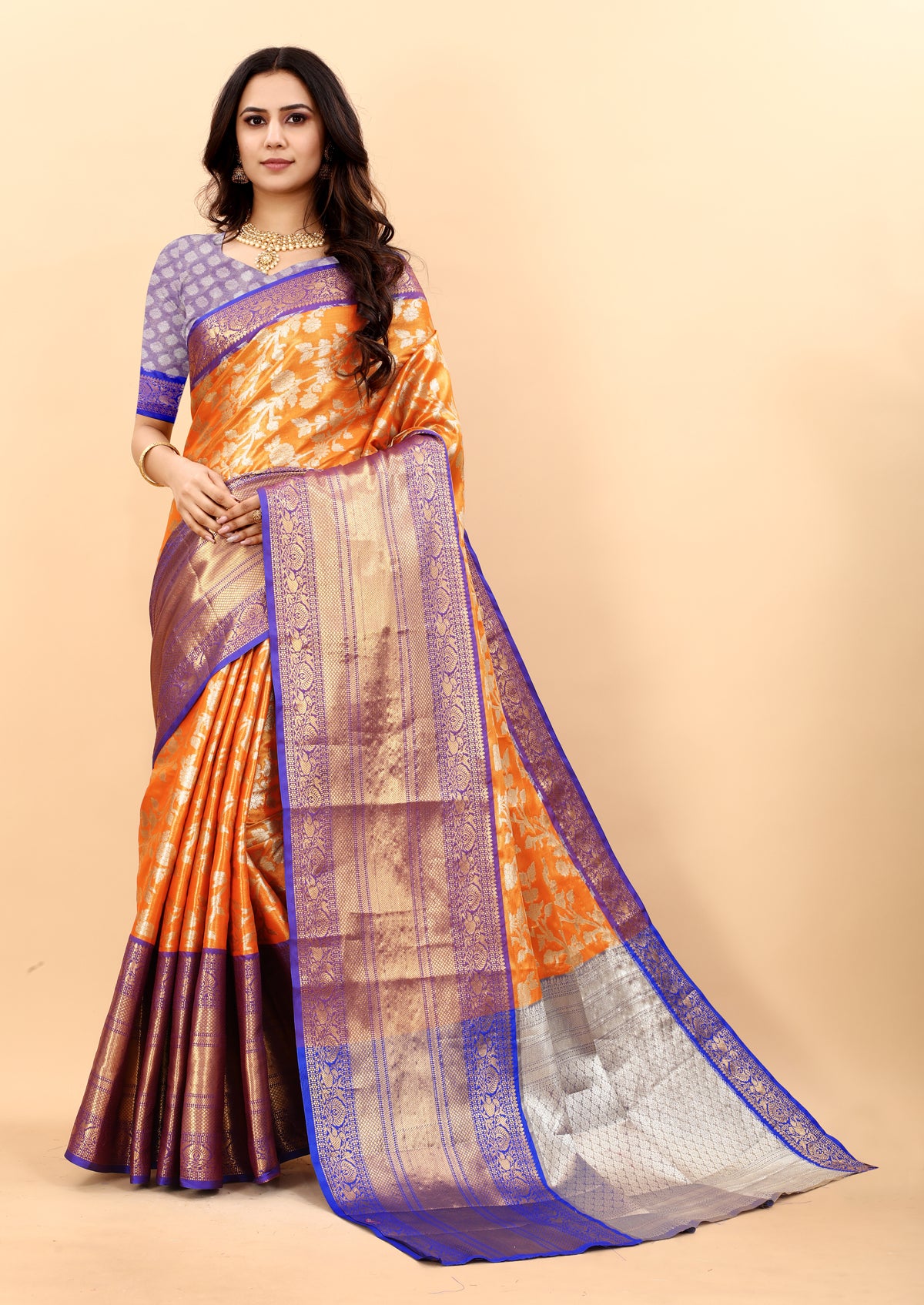 Orange Soft kanjivarm Silk Saree