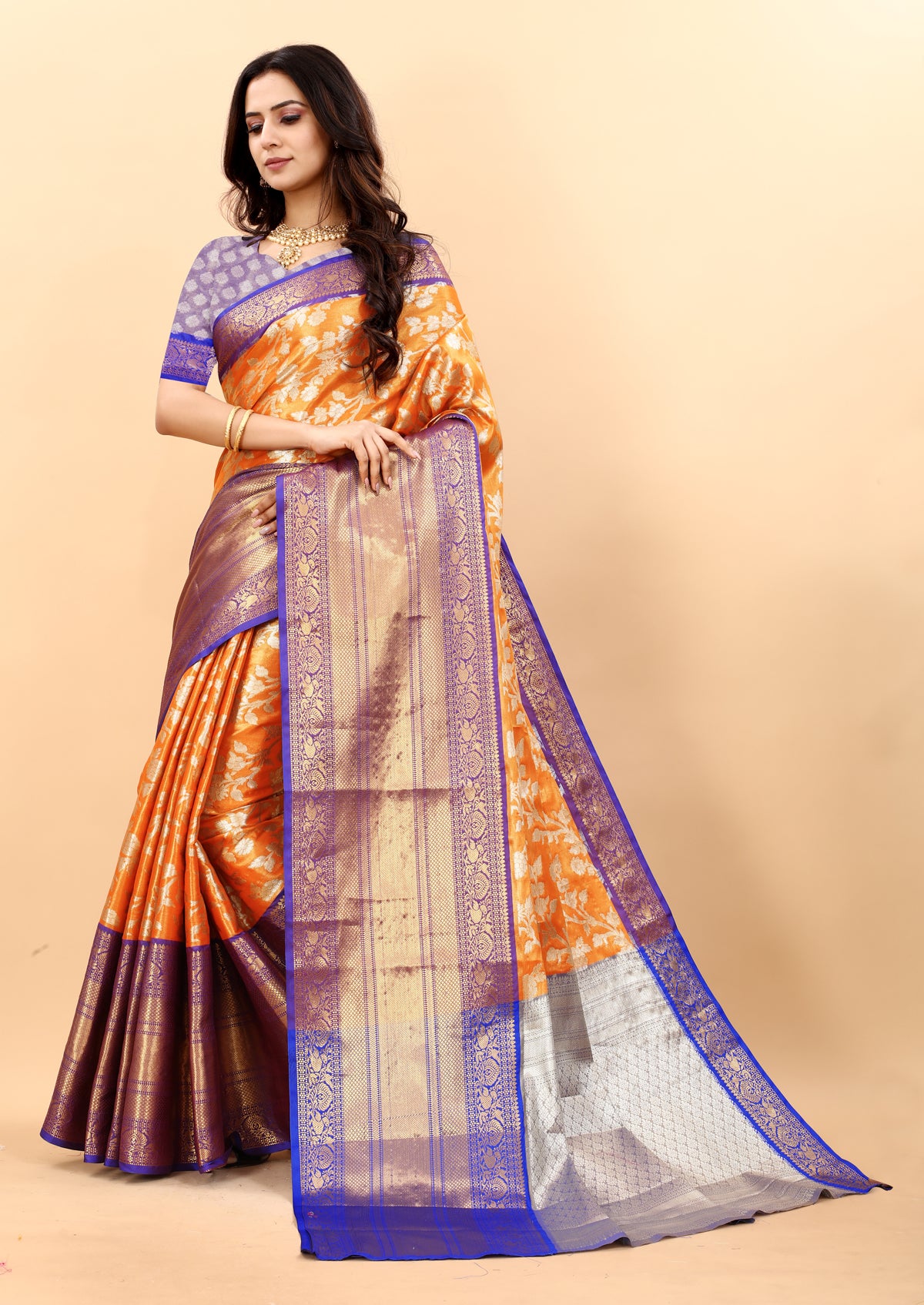 Orange Soft kanjivarm Silk Saree