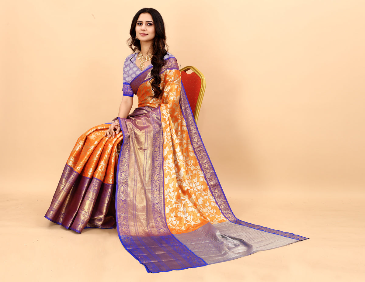 Orange Soft kanjivarm Silk Saree