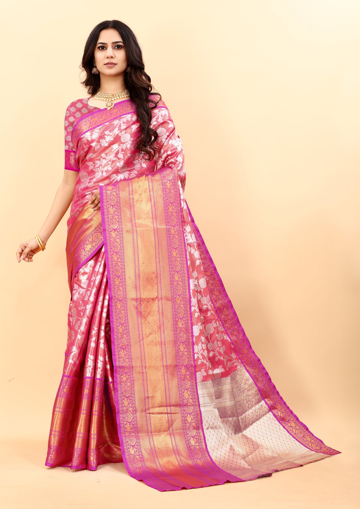 Pink Soft kanjivarm Silk Saree