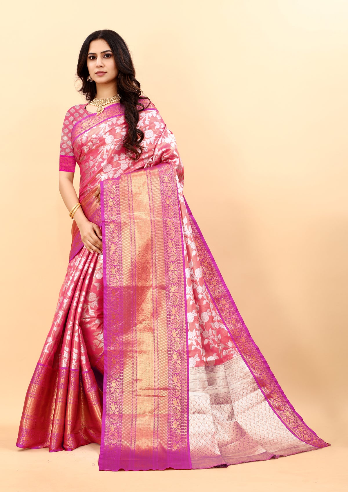 Pink Soft kanjivarm Silk Saree