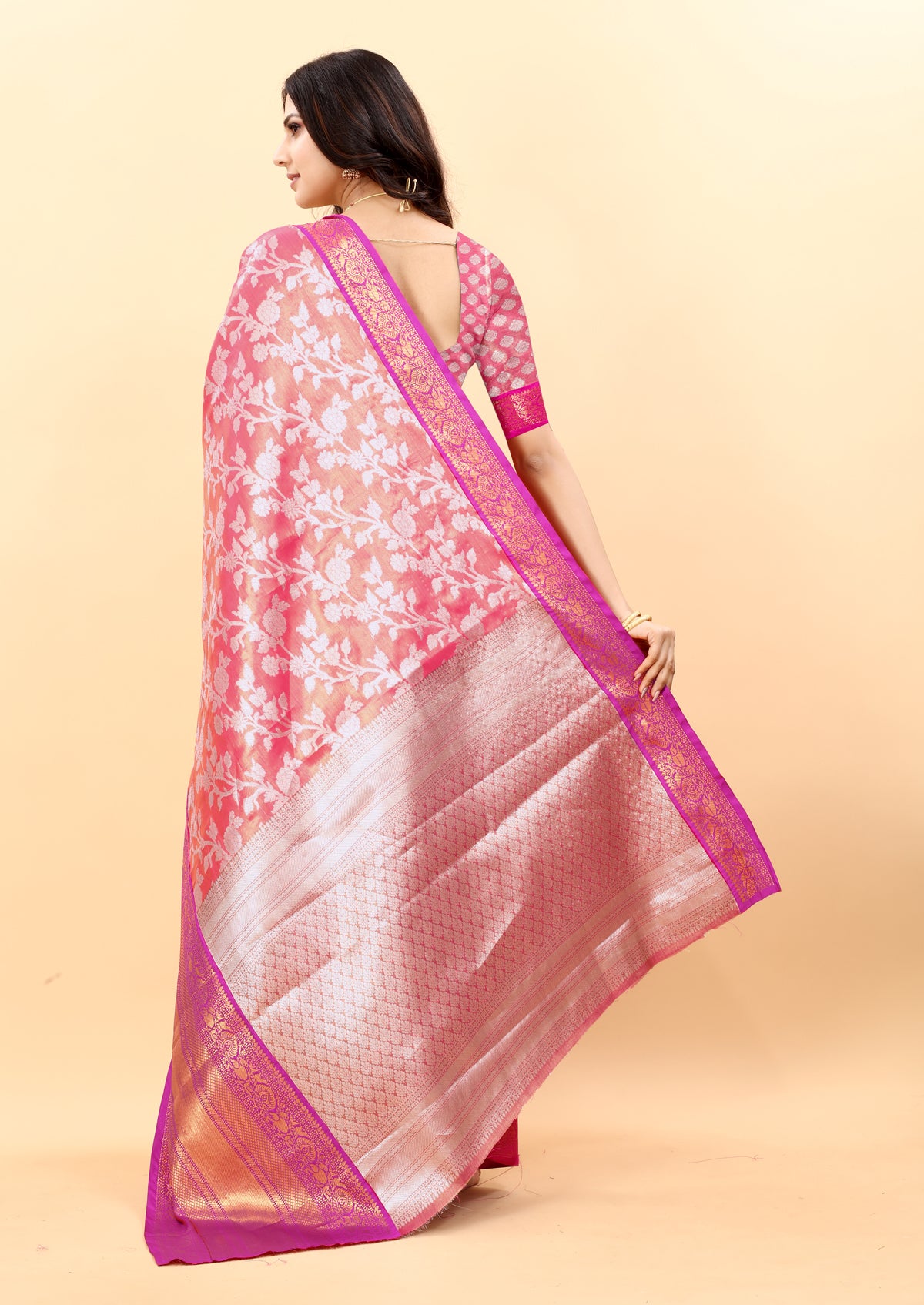 Pink Soft kanjivarm Silk Saree