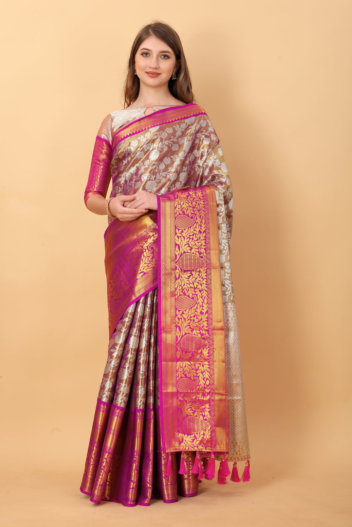 Brown Soft kanjivarm Silk Saree