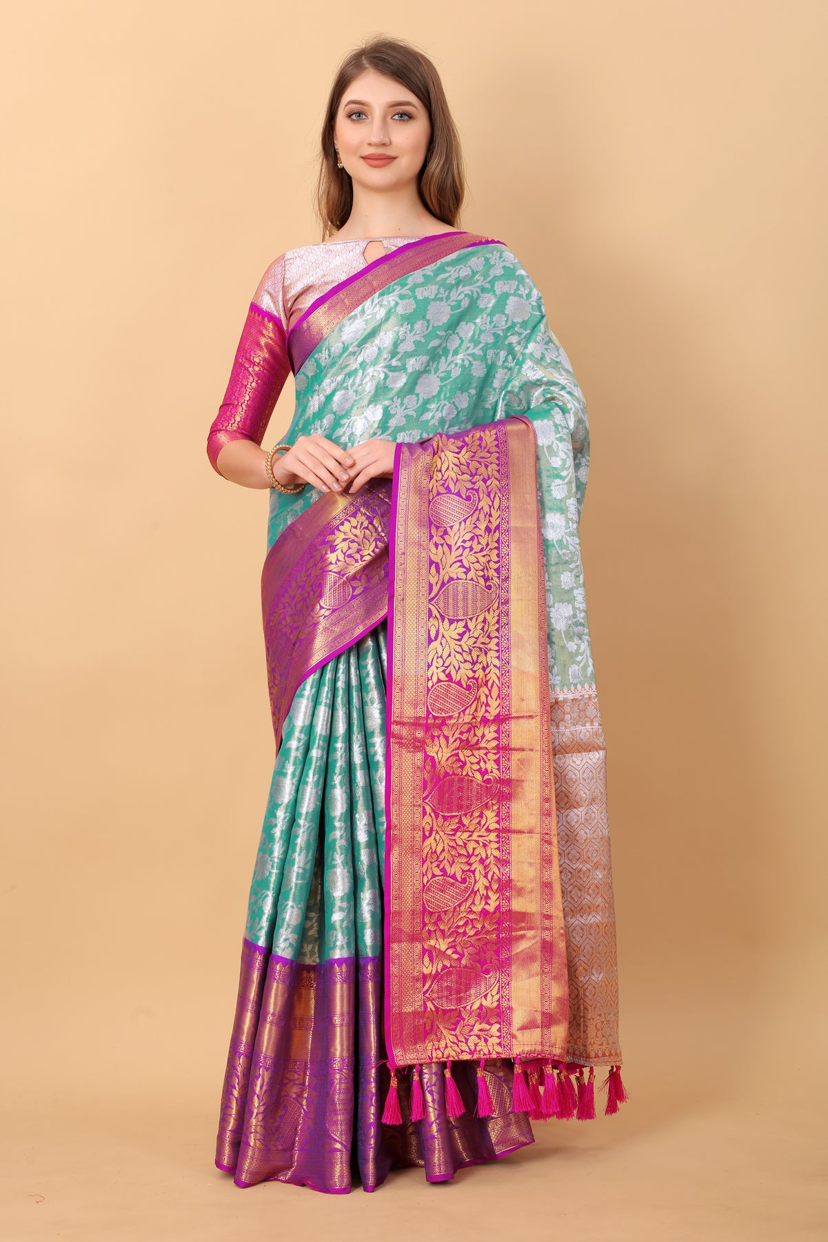 Sky Blue Soft kanjivarm Silk Saree