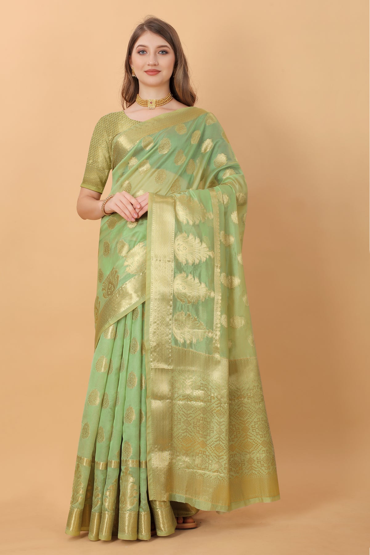 Green Soft Organza  Silk Banarasi Saree