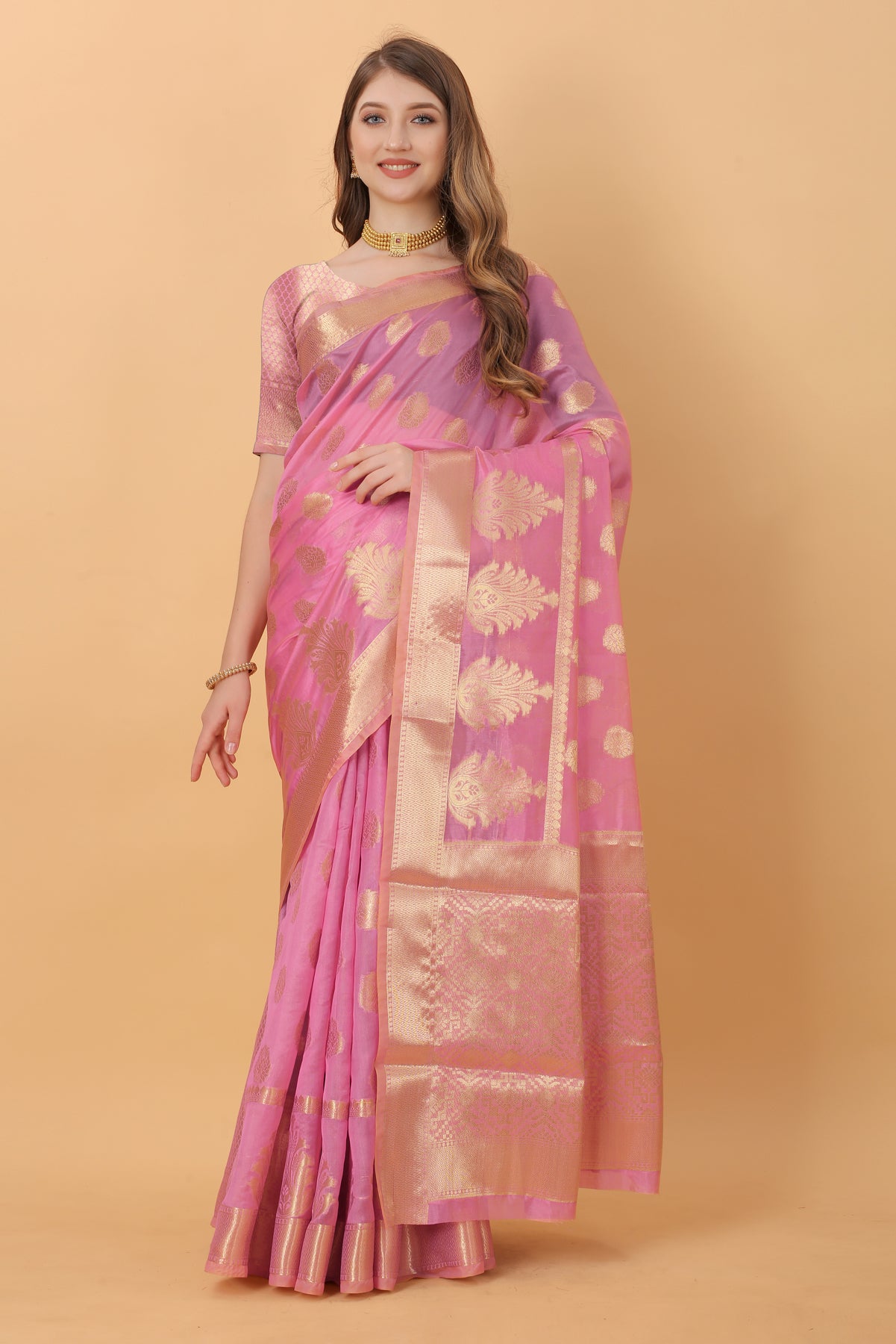 Pink Soft Organza  Silk Banarasi Saree