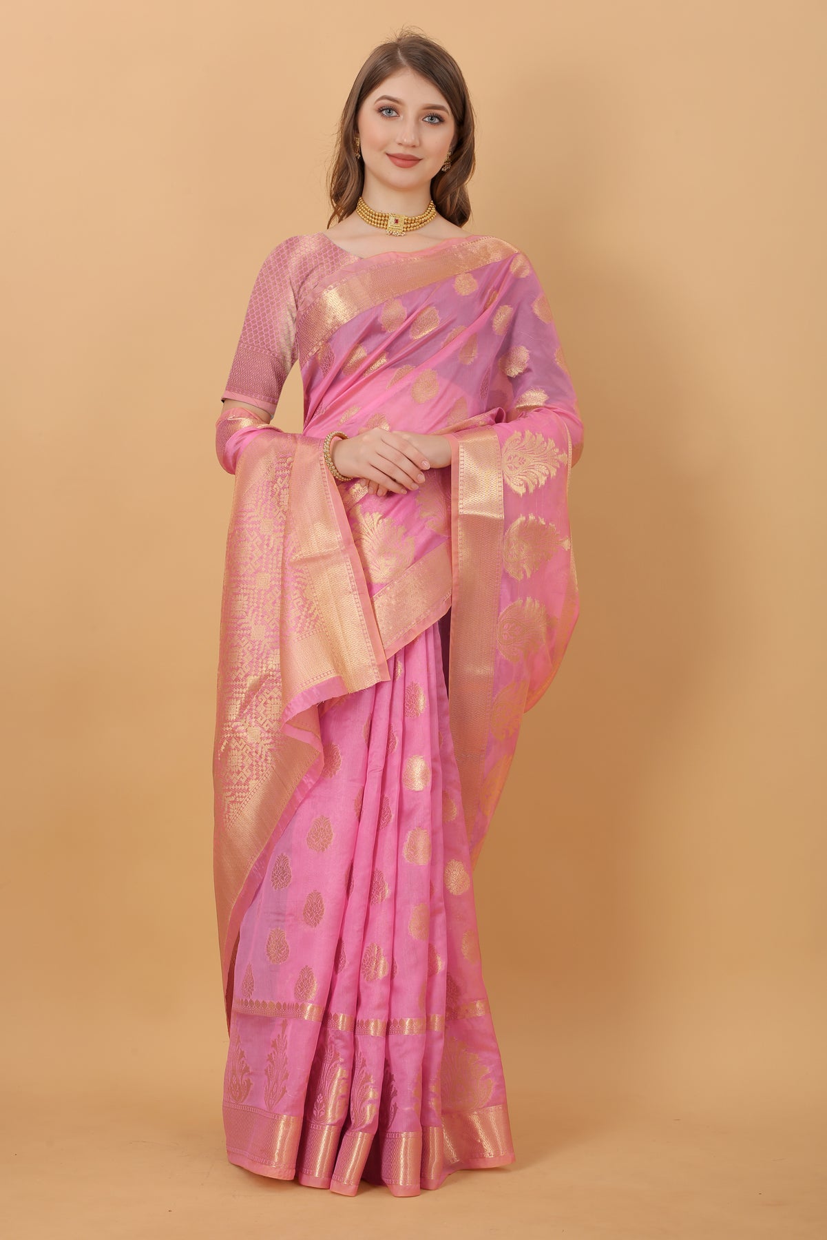 Pink Soft Organza  Silk Banarasi Saree