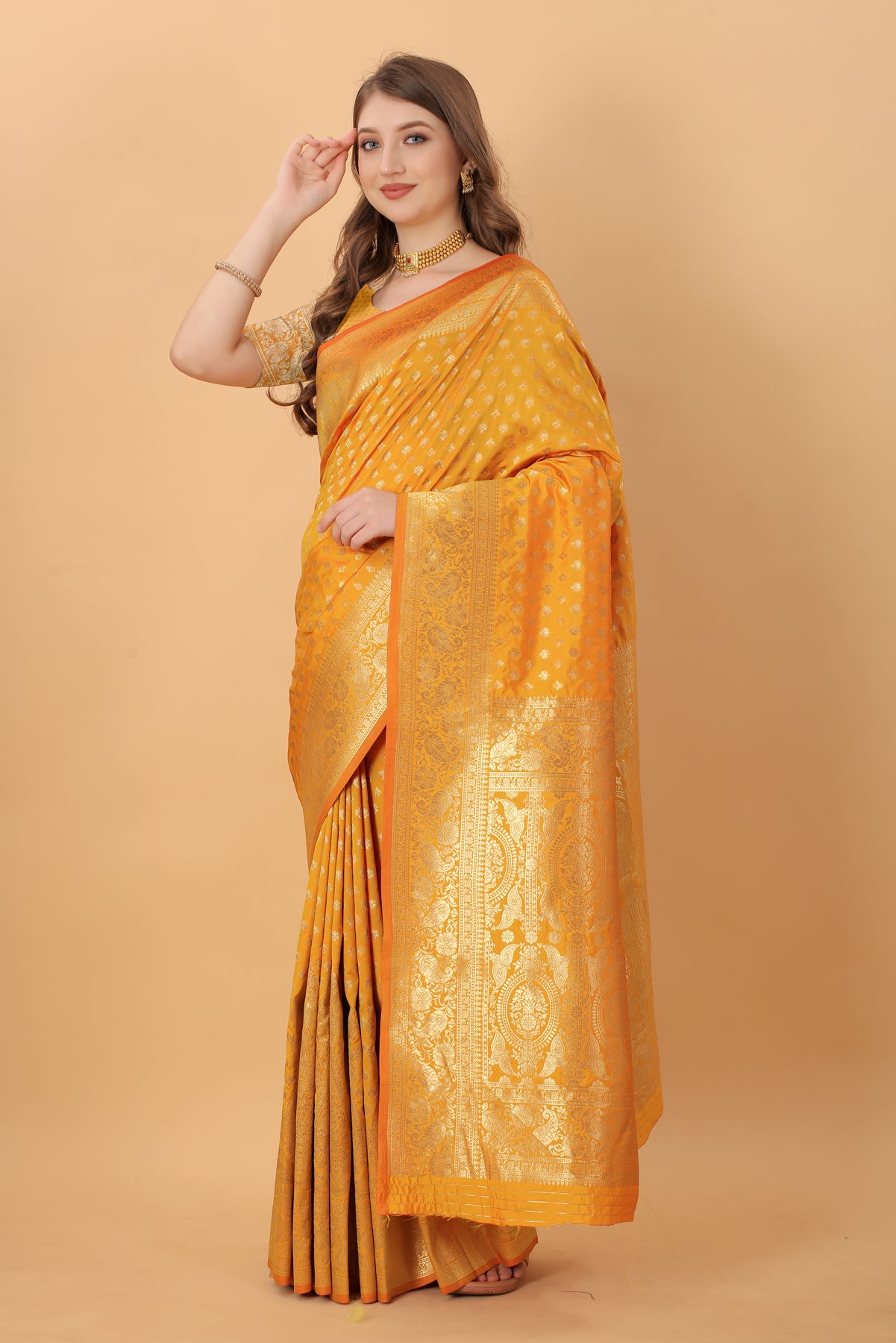 Dark Yellow Soft Kanjivaram Silk Saree